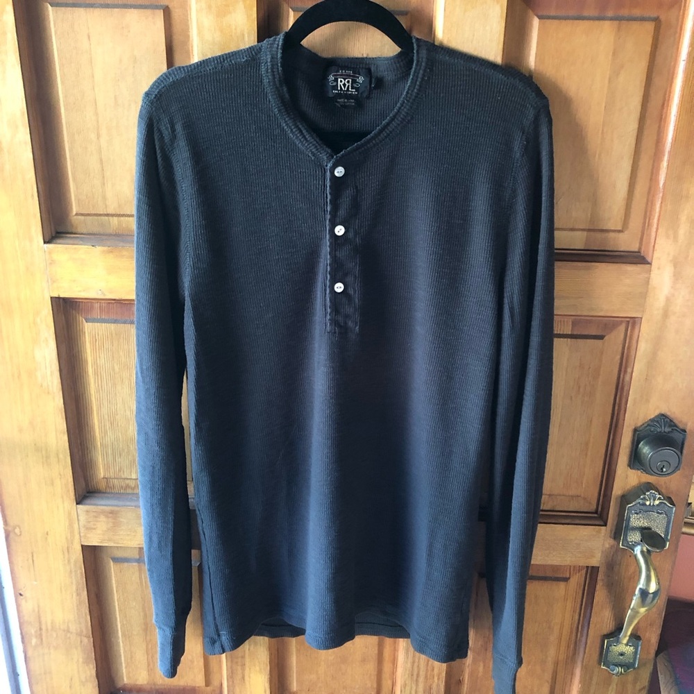 Ralph Lauren RRL 💯 Cotton Washed Black Long-Sleeve Henley Waffle Knit